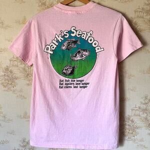 90s Pink Threadbare Parks Seafood Daytona Beach Pocket T-Shirt 18x27”